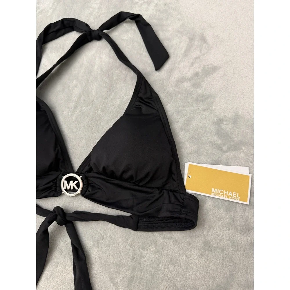 MICHAEL Michael Kors Women's Logo-Ring Halter Bikini Top Small $78 NEW